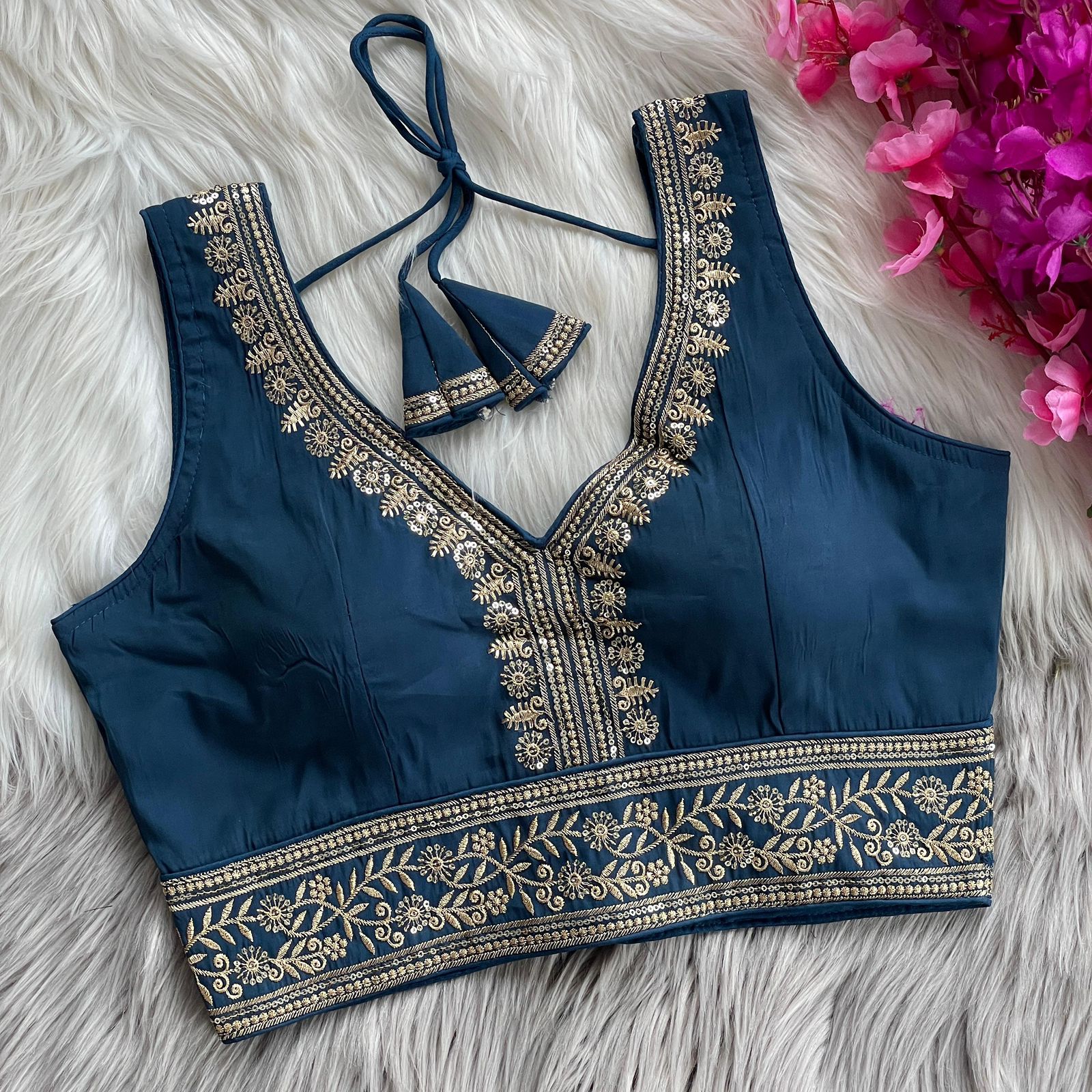 Royal Roman Silk Heavy Embroidery Designer Blouse